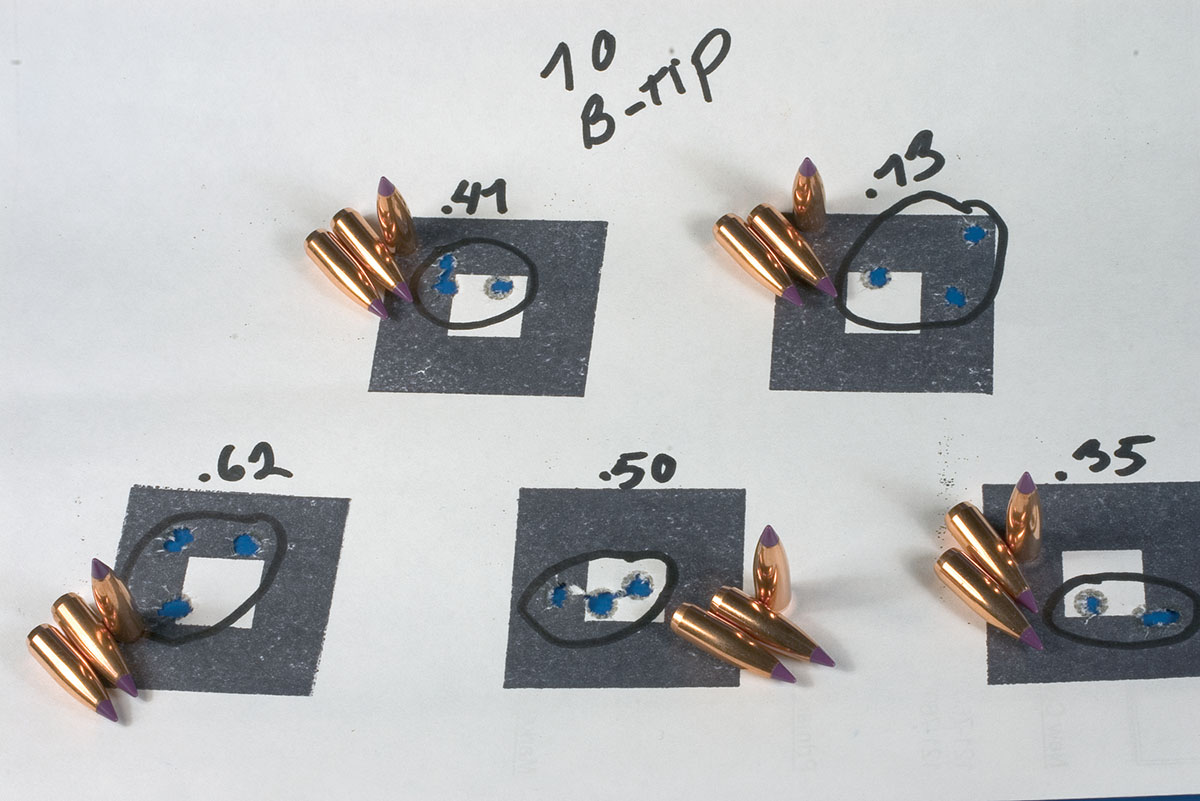 The Nosler 70-grain Ballistic Tip shot well with a variety of powders...